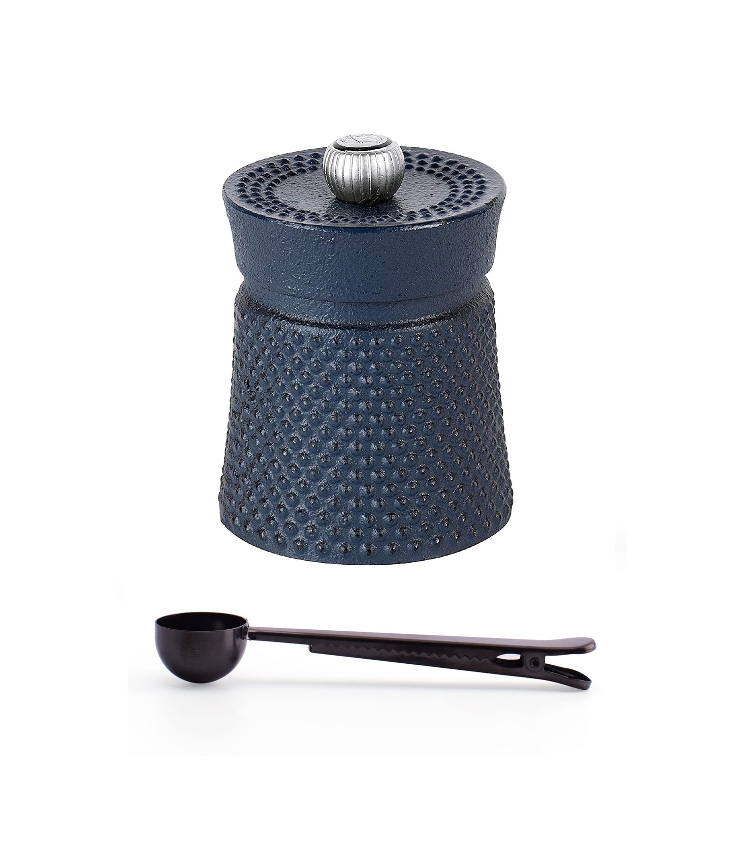 Peugeot BALI FONTE Cast Iron Pepper Mill, 8cm/3 In, With Stainless Steel Spice Scoop/Bag Clip (Blue)