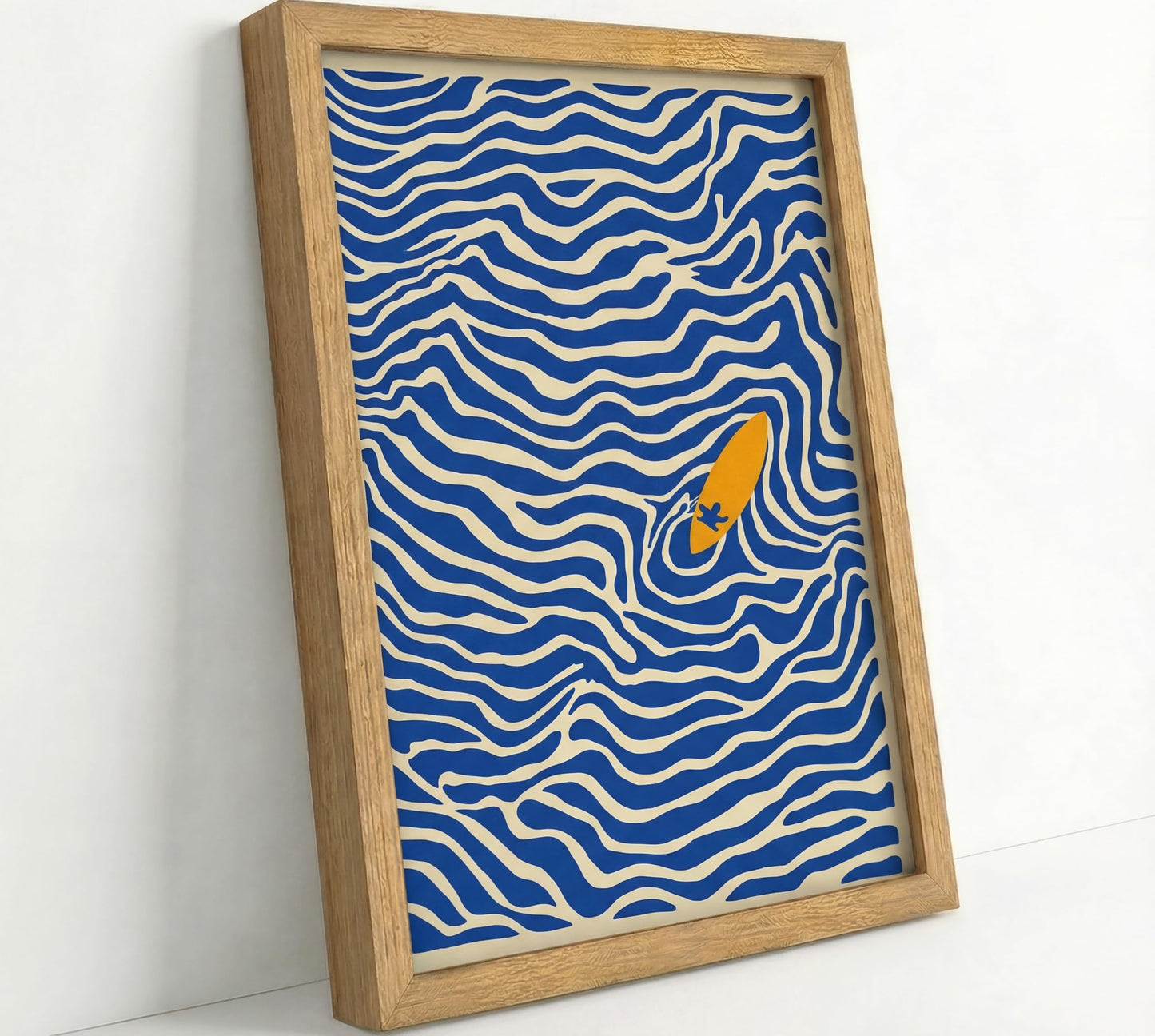 Framed Abstract Ocean Wave Wall Art 12x16 Coastal Wall Decor Picture Modern Minimalist Surfboard Print Beach Theme for Bathroom Bedroom Living Room Ready to Hang Natural Wood Frame