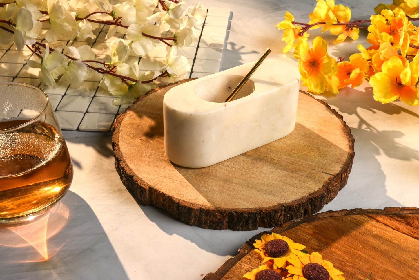 Cruiser’s Caché | Set of 2 Marble Salt Cellars with Gold Spoons | One Each White & Gray | For Gourmet Salts, Pepper, Spices & Seasonings | Large Oval