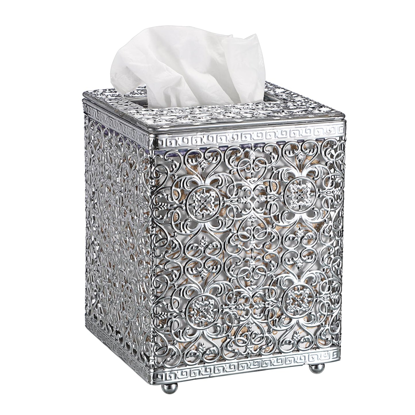 Sumnacon Tissue Box Cover Square Tissue Box with Lid, Metal Tissue Box Holder Stylish Tissue Cover Cube Tissue Box Cover for Bathroom Toilet Kitchen Table Desk Home Office, Silver