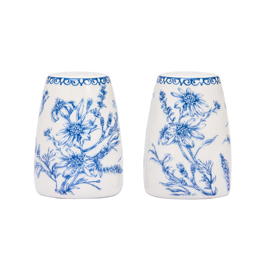 Bico Blue Garden Toile De Jouy Ceramic Salt & Pepper Shaker Set, for Kitchen or Decor, Dishwasher Safe