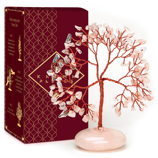 Rose Quartz Crystal Tree of Life Birthday Gifts for Women Mom Sister Friends, Feng Shui Chakra Tree for Positive Energy, Good Luck, Money, Reiki Healing, Aesthetic Home Office Desk Room Table Decor