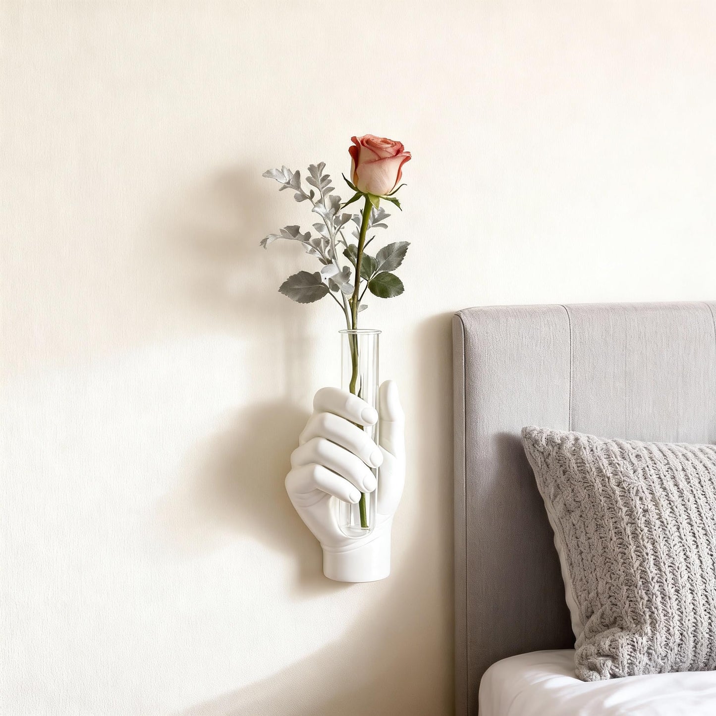Hand Wall Sculpture with Vase – Unique Resin Art, Wall-Mounted Flower Vase, Modern Decor for Living Room, Office, Apartments, Stylish Home, Elegant Interior, Contemporary Decoration (White)