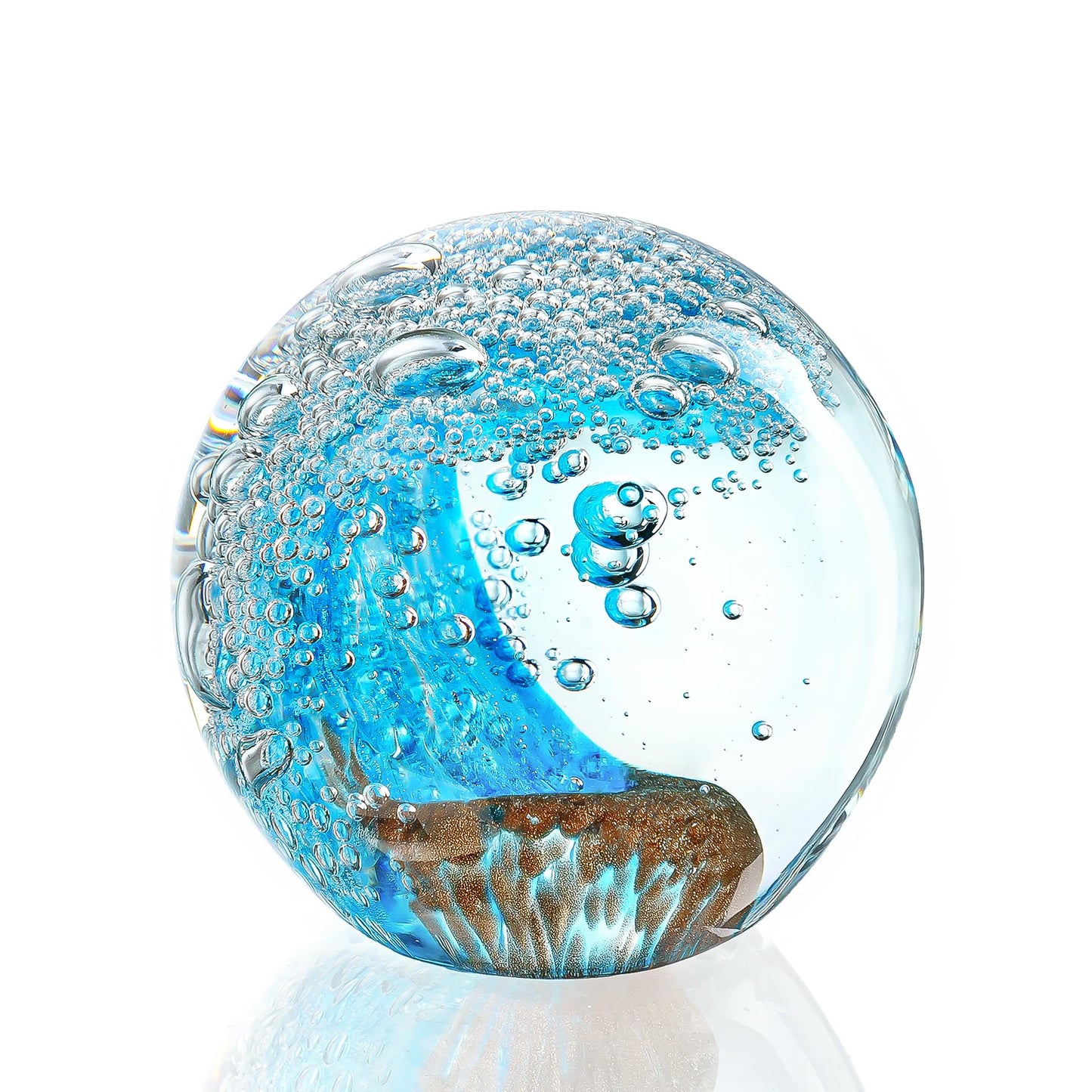 H&D HYALINE & DORA Hand Blown Glass Ocean Waves Ball Paperweight Decorative Home Office Decor Glass Art Collectible Crystal Ball Paperweight Ideal for Ocean Lovers(2.3Inch)