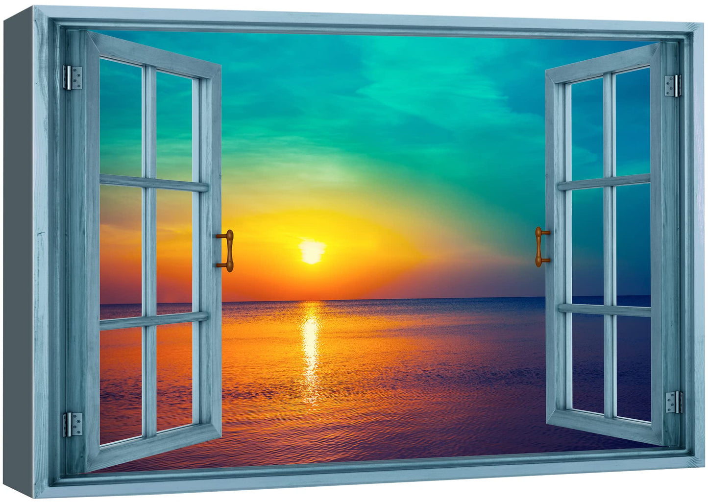 wall26 Canvas Print Wall Art Window View Teal Orange Sunset Over Tropical Ocean Wilderness Nature Photography Realism Scenic Landscape Colorful Multicolor for Living Room, Bedroom, Office - 24"x36"