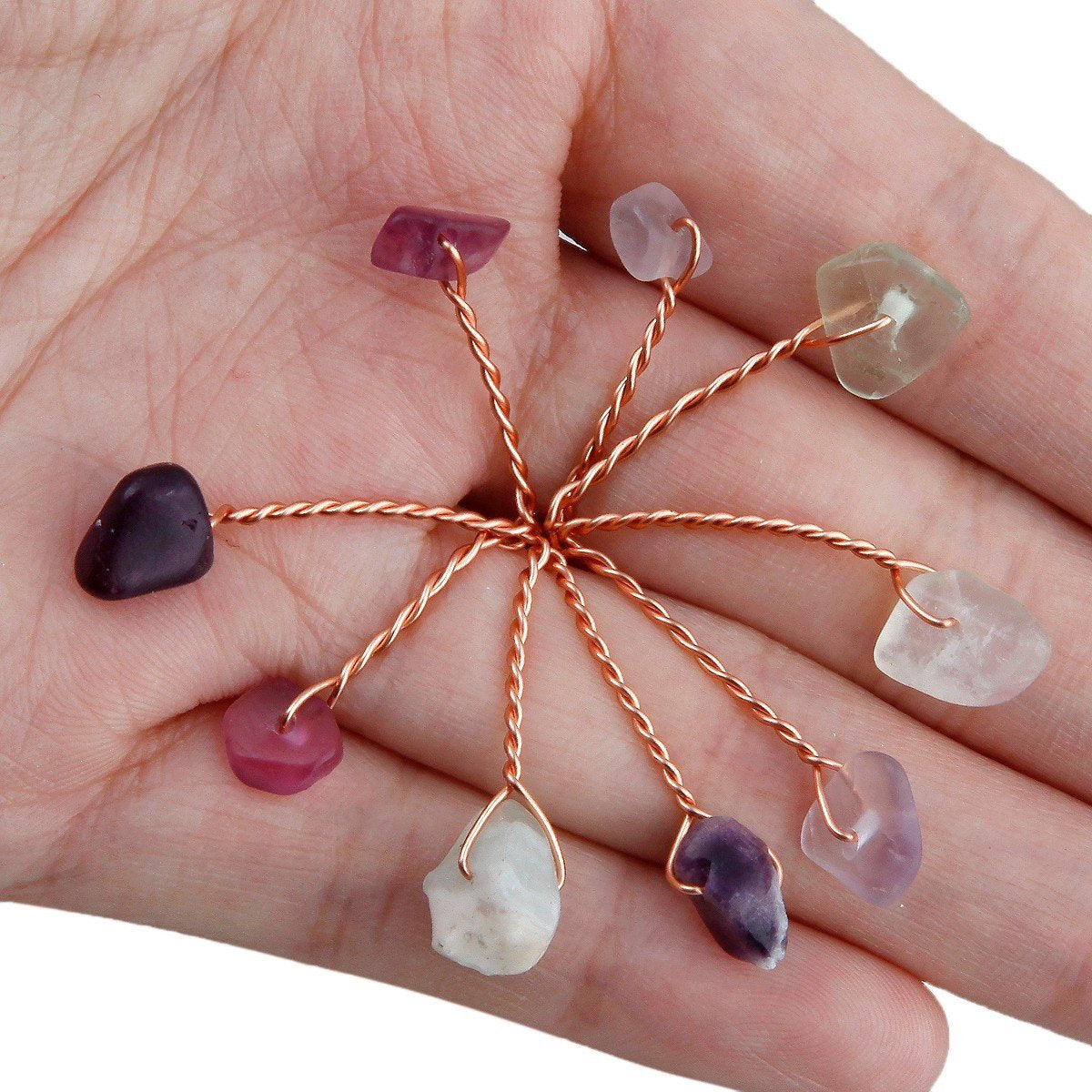 SUNYIK Natural Rainbow Fluorite Money Tree Wrapped on Rose Quartz Cluster Base Bonsai Sculpture Figurine 3.5 Inches