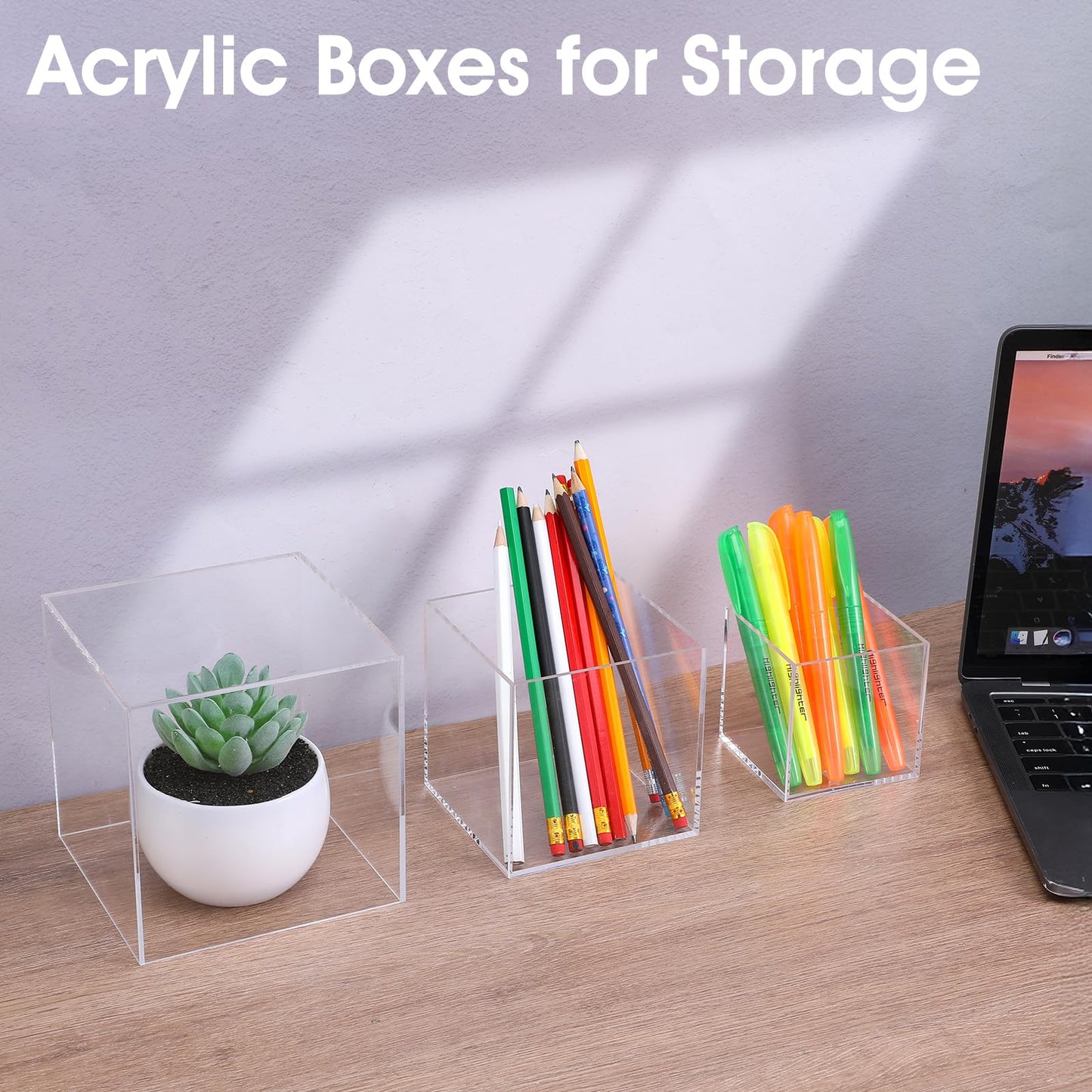 3 Pcs Acrylic Boxes for Display, 3" 4" 5" Small Square Clear Acrylic Cube with Hollow Bottoms, Nesting Riser Display Stand Shelf Food Risers for Buffet Table Dessert Collectibles Jewelry Figures Show