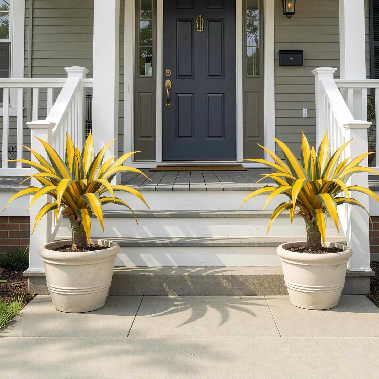 ARTSLEAFY Artificial Green Edged Gold Leaf Spiny Agave Plant with 23 Leaves, 19.68in Faux Agave for Indoor & Outdoor Home Decor Perfect for Porch Living Room Bedroom Patio & Office （2 Pack）