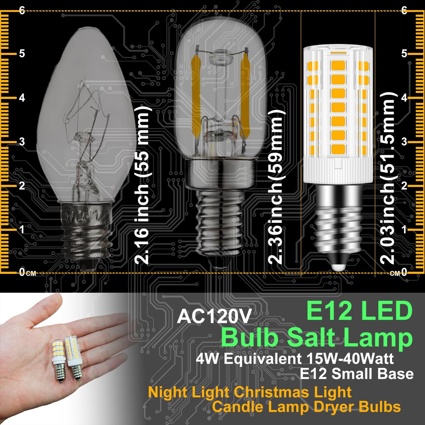Megereet LED Night Light Bulb E12 Candelabra Led Light Bulbs, 4 Watt Equivalent 15W 40W Incandescent, Soft White 2700K C7 E12 Small Bulbs for Salt Lamp Decorative String Lights, Non-dimmable, 4 Packs