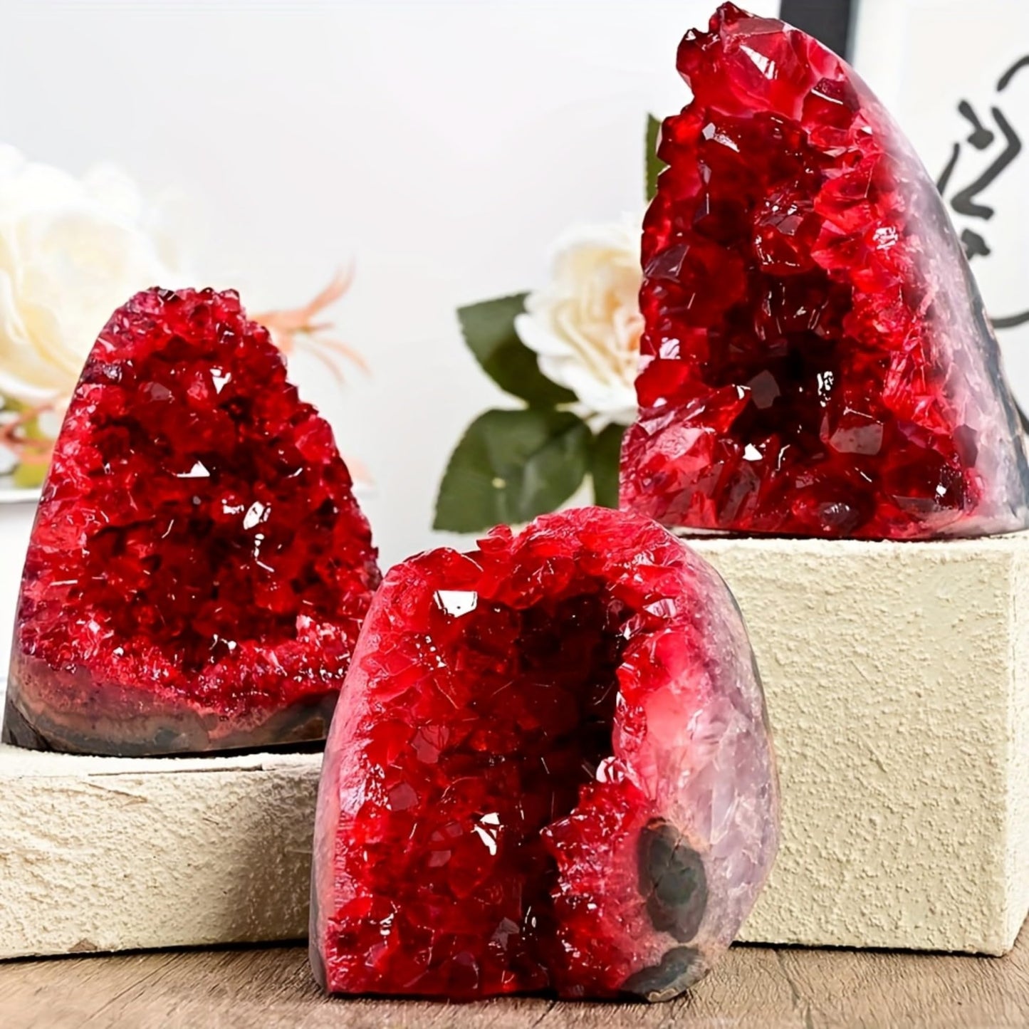 CrystalHola 1Pc Claret Raw Geode, Crystal Cluster for Home Feng Shui Ornaments Energy Stone Healing Tools Meditation Feng Shui Decoration,Stone Display Piece, Mineral Specimen (100-200g)