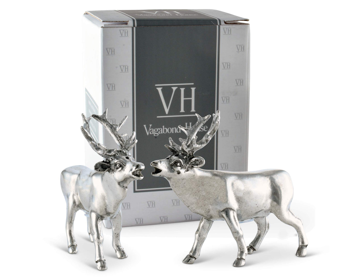 Vagabond House Pewter Deer/Elk Salt and Pepper Shakers Set Artisan Designer Handcrafted for Cabin Lodge Mountain Décor 4.5 inch Tall