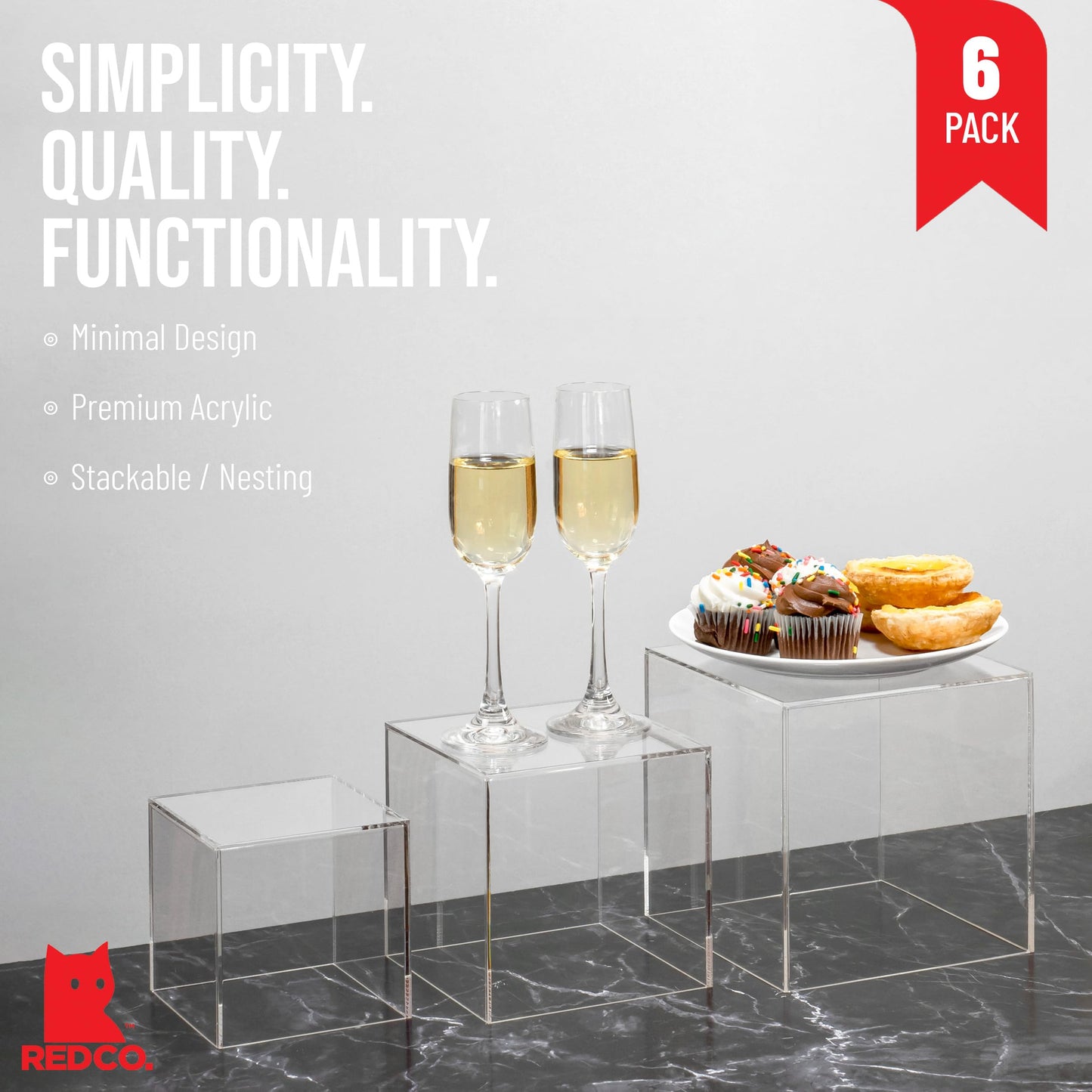 Red Co. Set of 3 Crystal Clear Acrylic Cube Display Nesting Riser Stands with Hollow Bottoms | Transparent - 2-Pack