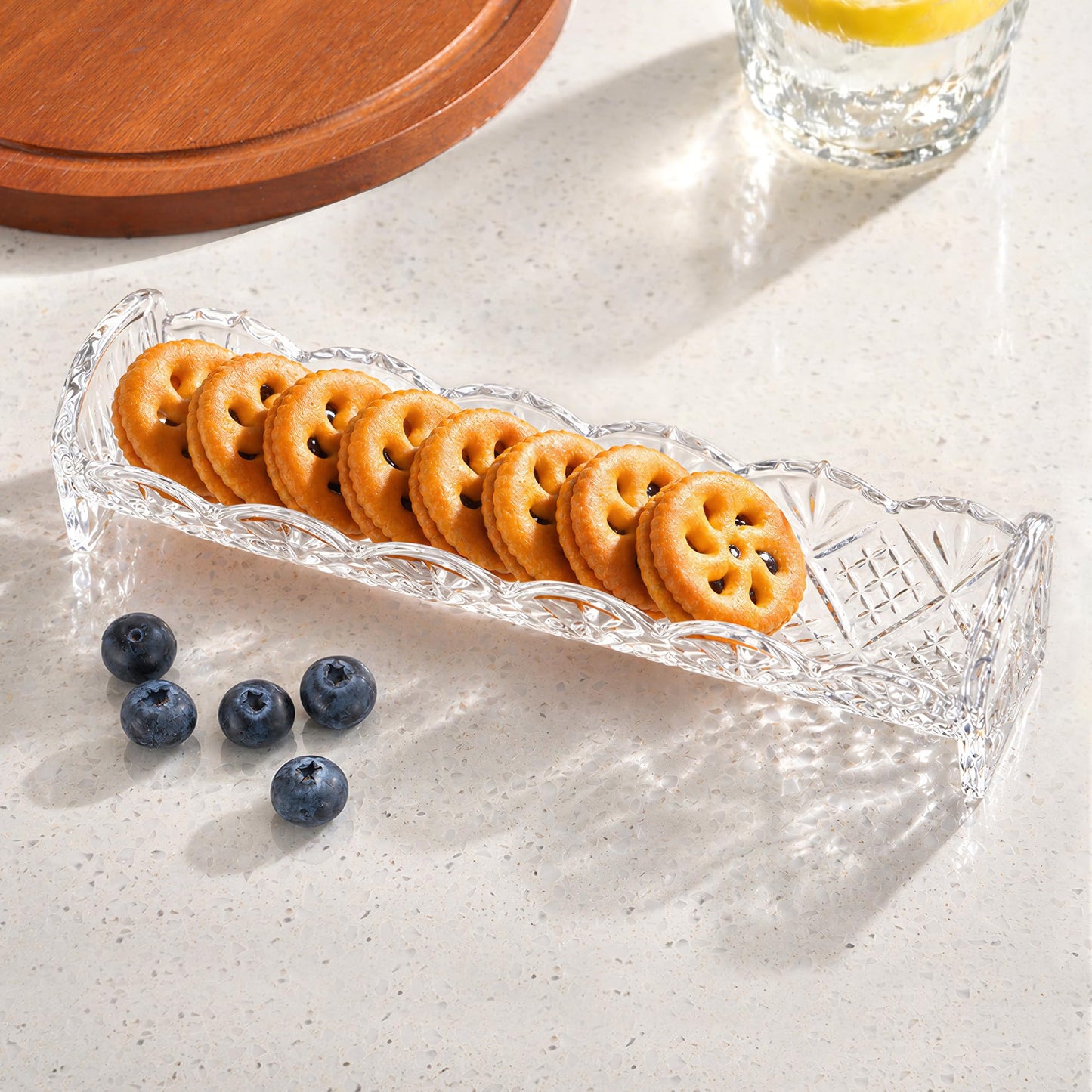 kanpura Clear Cracker Tray for Serving, Snack Dish, Crystal Serving Tray for Crackers, Appetizers, Snacks & Entertaining, Rectangular Crystal Platter for Home Party & Holiday