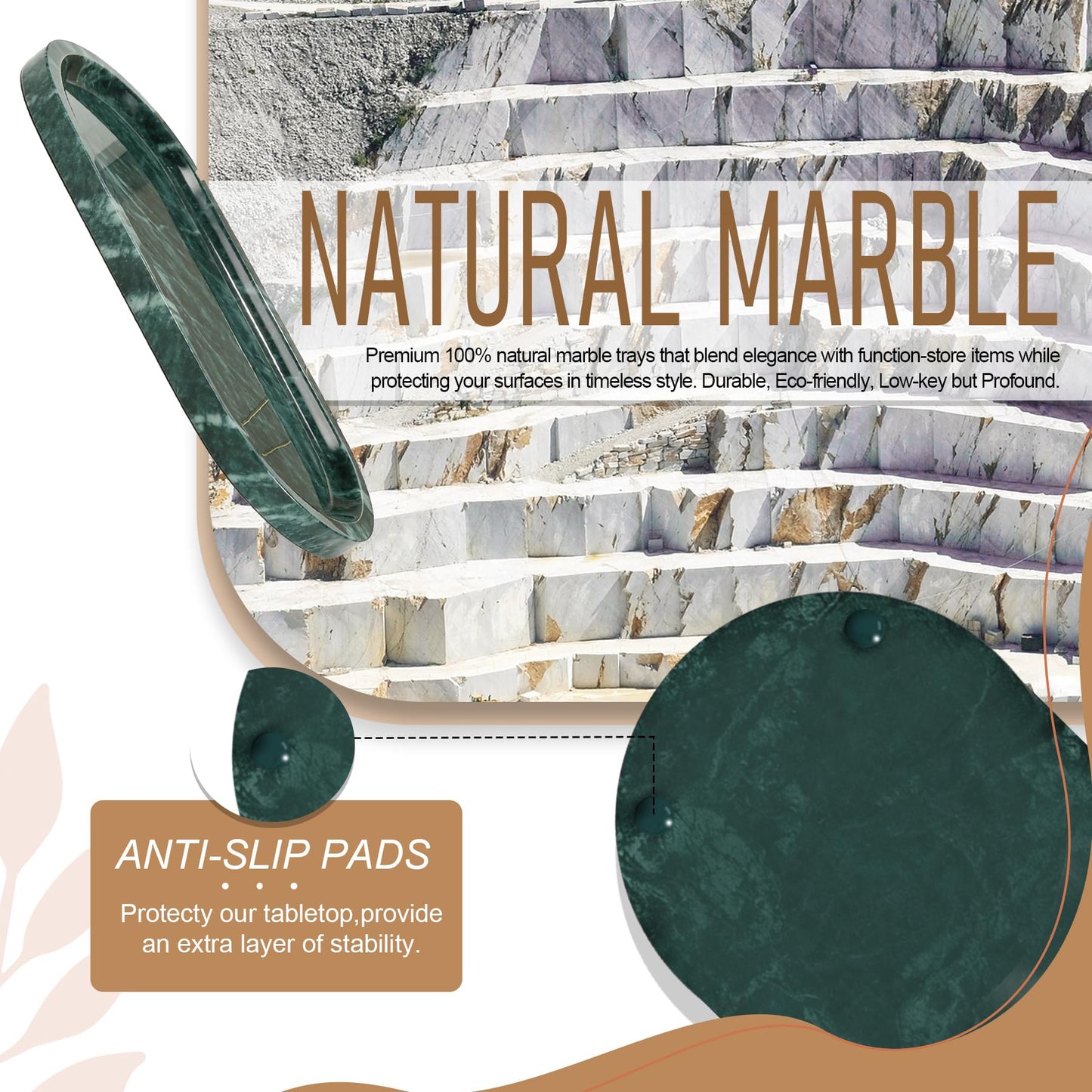 Natural Marble Tray, Green Stone Tray, Vanity Decorative Tray for Countertop, Catchall for Perfume, Candles, Skincare, Jewelry Dish, Bathroom Tray, Hotel Supplies