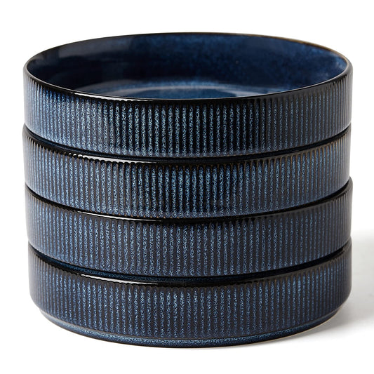 famiware Star 7.5" Pasta Bowls Set, Salad Bowl Set of 4, Double Reactive Glaze, Stackable, Ideal for Your Friend for Housewarming, Festivals, Nebulas Blue