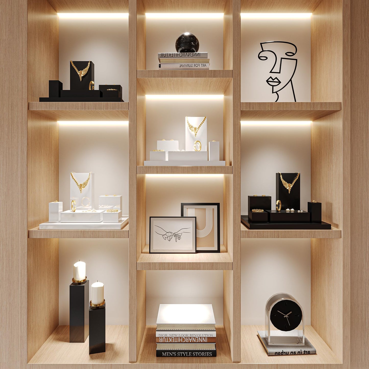 Oirlv Solid Wood Minimalism Style Jewelry Display Stand Showcase Jewelry Organizer Square Holder(SM05202)