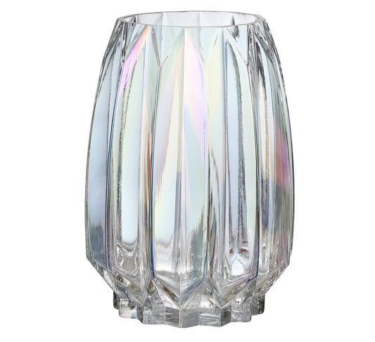 Glass Vase - Modern Ribbed Glass Vase for Flowers, Candles, and Decorative Accents -Black Grey, Amber, Clear and Colored Tall/Short Glass Vase for Centerpieces Home Table Decor (Colored, H-7.87inch)