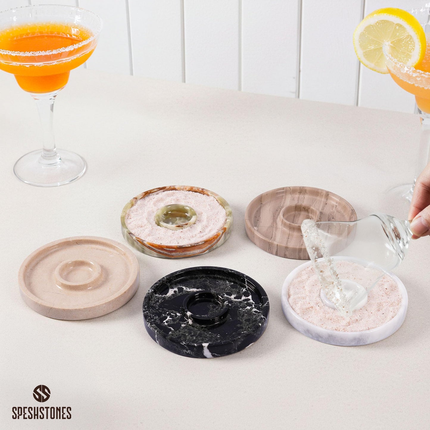 SPESHSTONES Marble Margarita Salt Rimmer Set 6 Inch Handmade Sugar Rimmer for Cocktails Glasses - Bar Rimmer Tray for Salt Rim, Cocktail Rimmers for Drinks, Bartendor Tools & Bar Cart Accessories