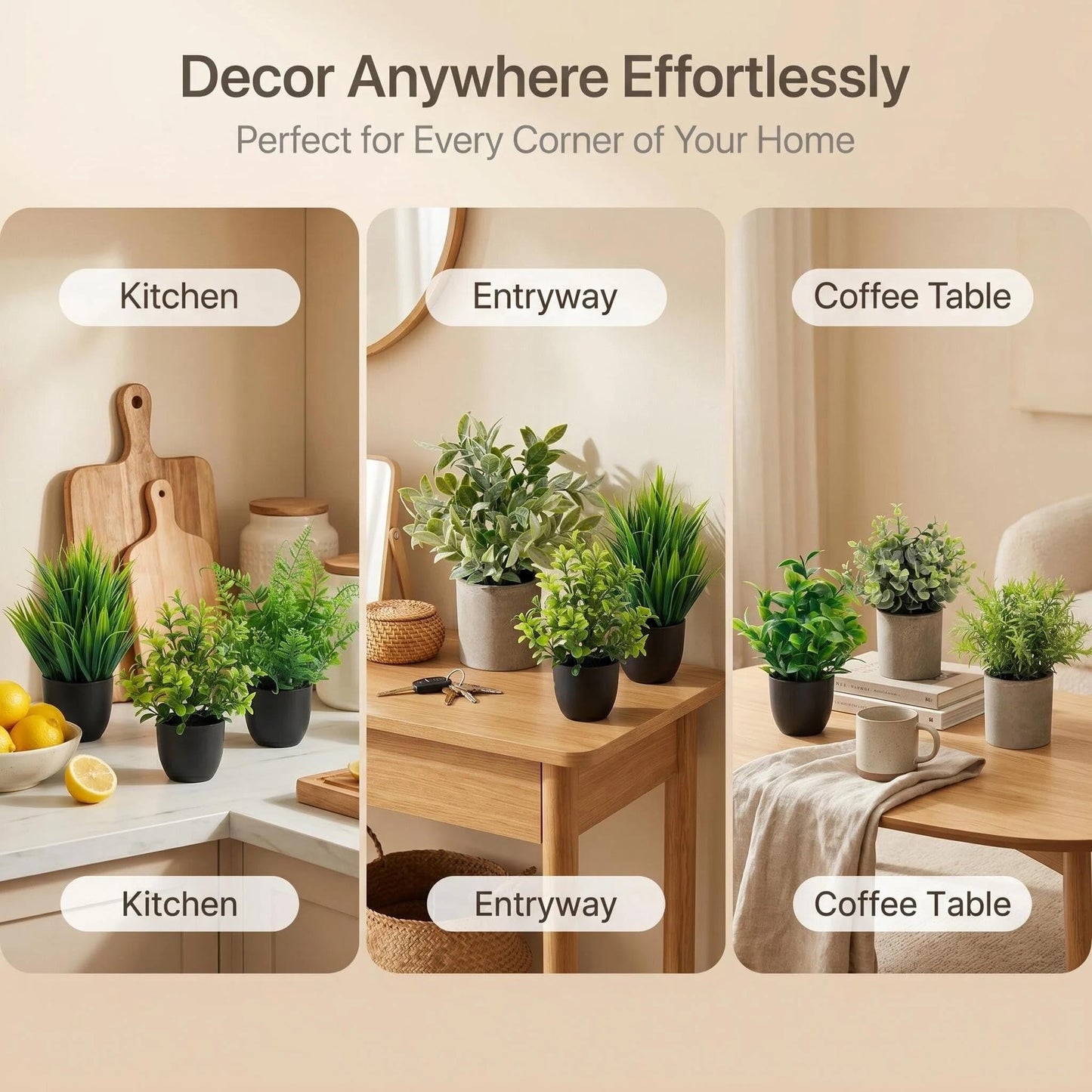 AUUGUU Artificial Potted Plants Faux Greenery in Cement Pots for Shelf, Bookshelf, Office or Home Decor, Small Decorative Fake Plants for Modern Indoor Display
