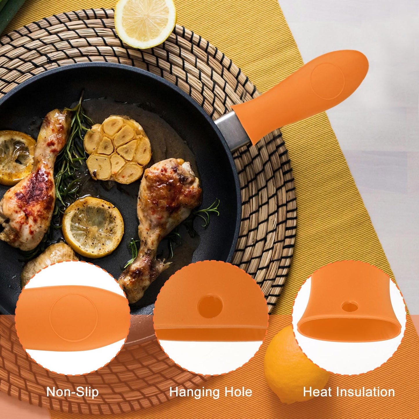 uxcell 2pcs Silicone Hot Handle Holders, Cast Iron Skillet Handle Covers Silicone Pan Handle Sleeve for Frying Pans Griddles Cookware Handles, Orange