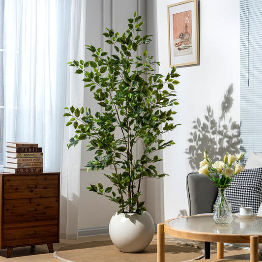 Bailikang Artificial Ficus Tree Indoor 6ft, Large Potted Faux Tree with Realistic Silk Leaves & Trunk for Home Office, Living Room Corner Decor