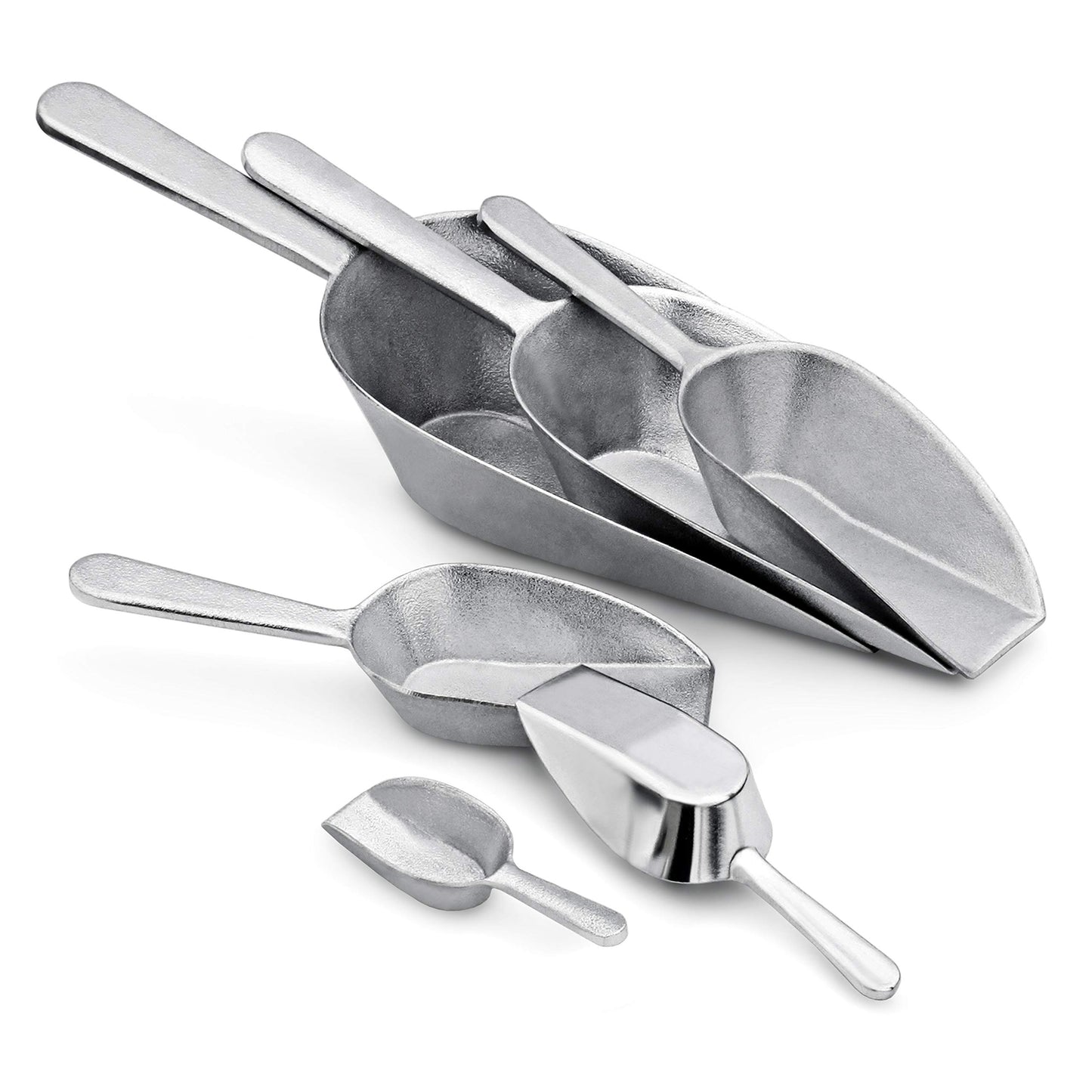New Star Foodservice One-Piece Cast Aluminum Flat Bottom Bar Ice Flour Utility Scoop, 7-Ounce, Silver
