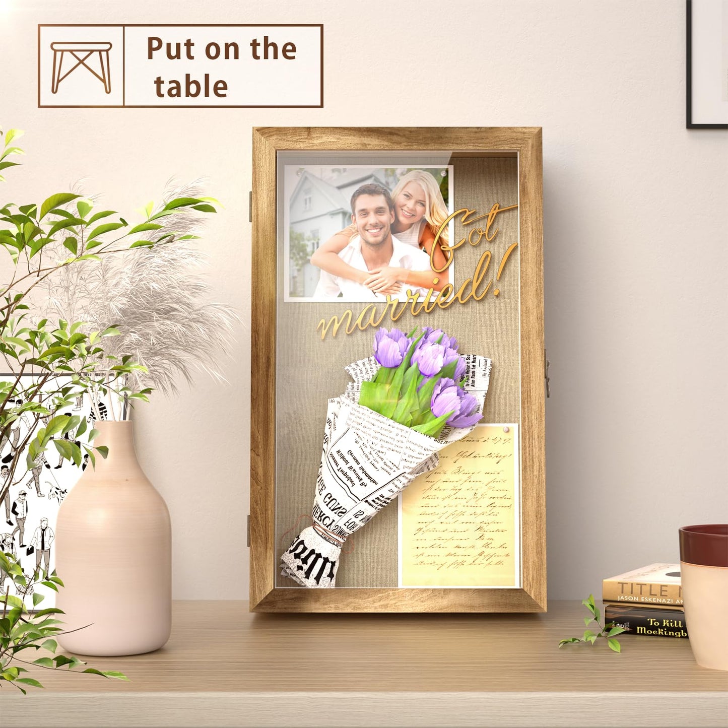 REFGY 16x9 Extra Deep Shadow Box Display Case with 4 Removable Shelves Large Wooden Shadow Box Frame for Figurines & Collectibles Deep Shadow Box with Magnetic Front Loading Door
