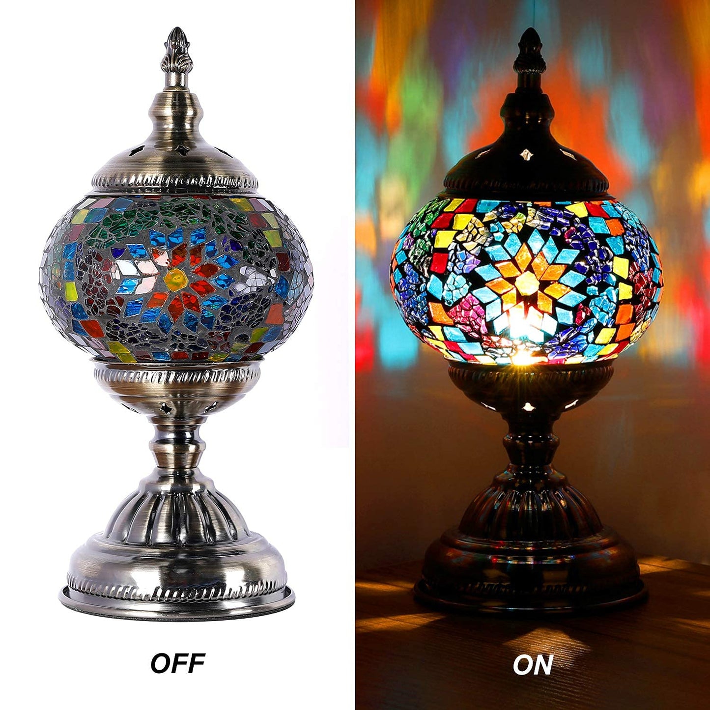 Anton Turkish Mosaic Glass Decorative Table Lamp Moroccan Lantern Home Decor Night Light for Living Bedroom Room (Multicolour)