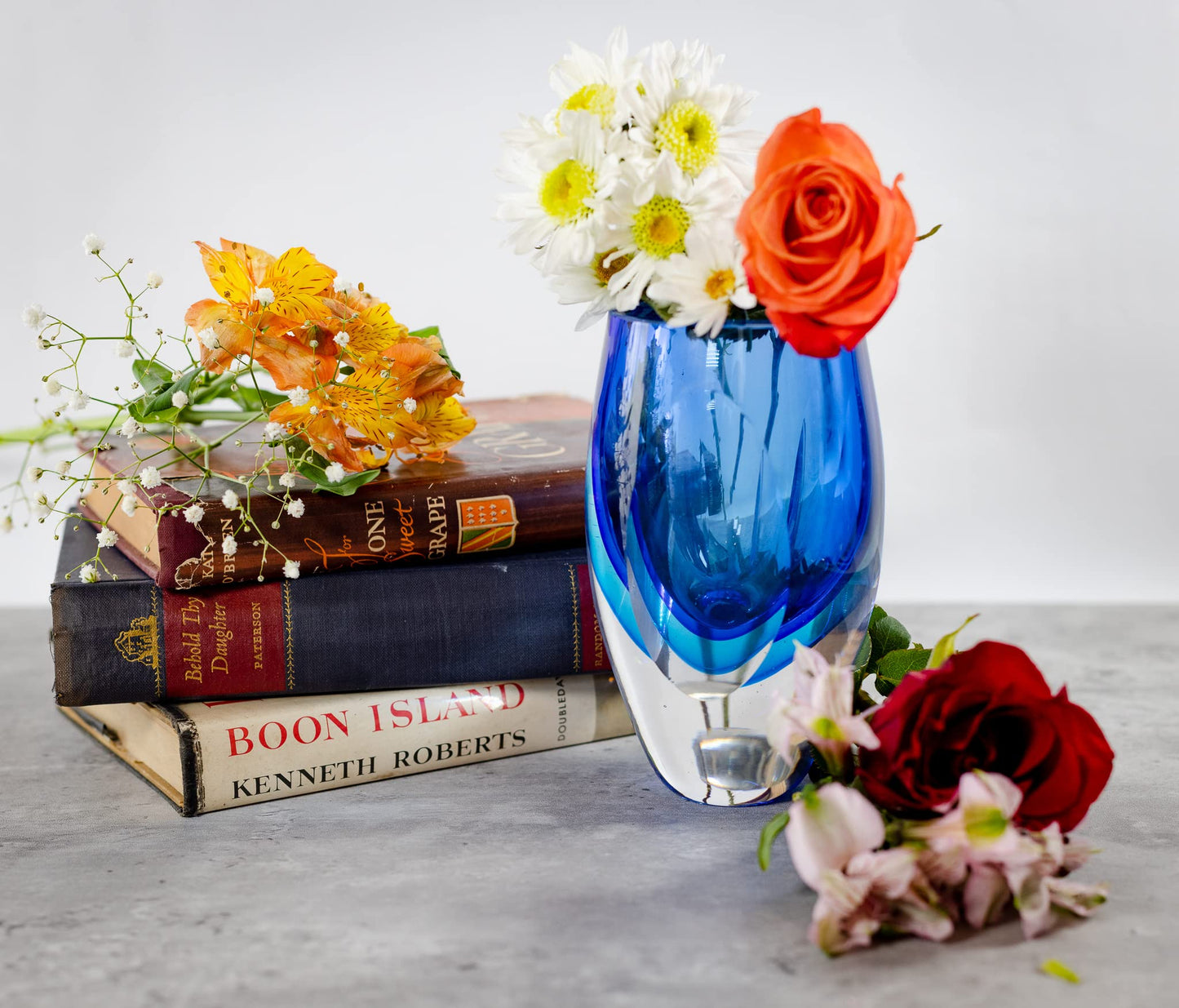 Badash Azure Murano-Style Art Glass Flower Vase Centerpiece, 6 Inch