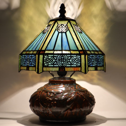 HZYFFYU Small Tiffany Table Lamp Mini Mushroom Stained Glass Lamp Memory Sympathy lamp 8X11 Inch (Hexagon Mission Style)