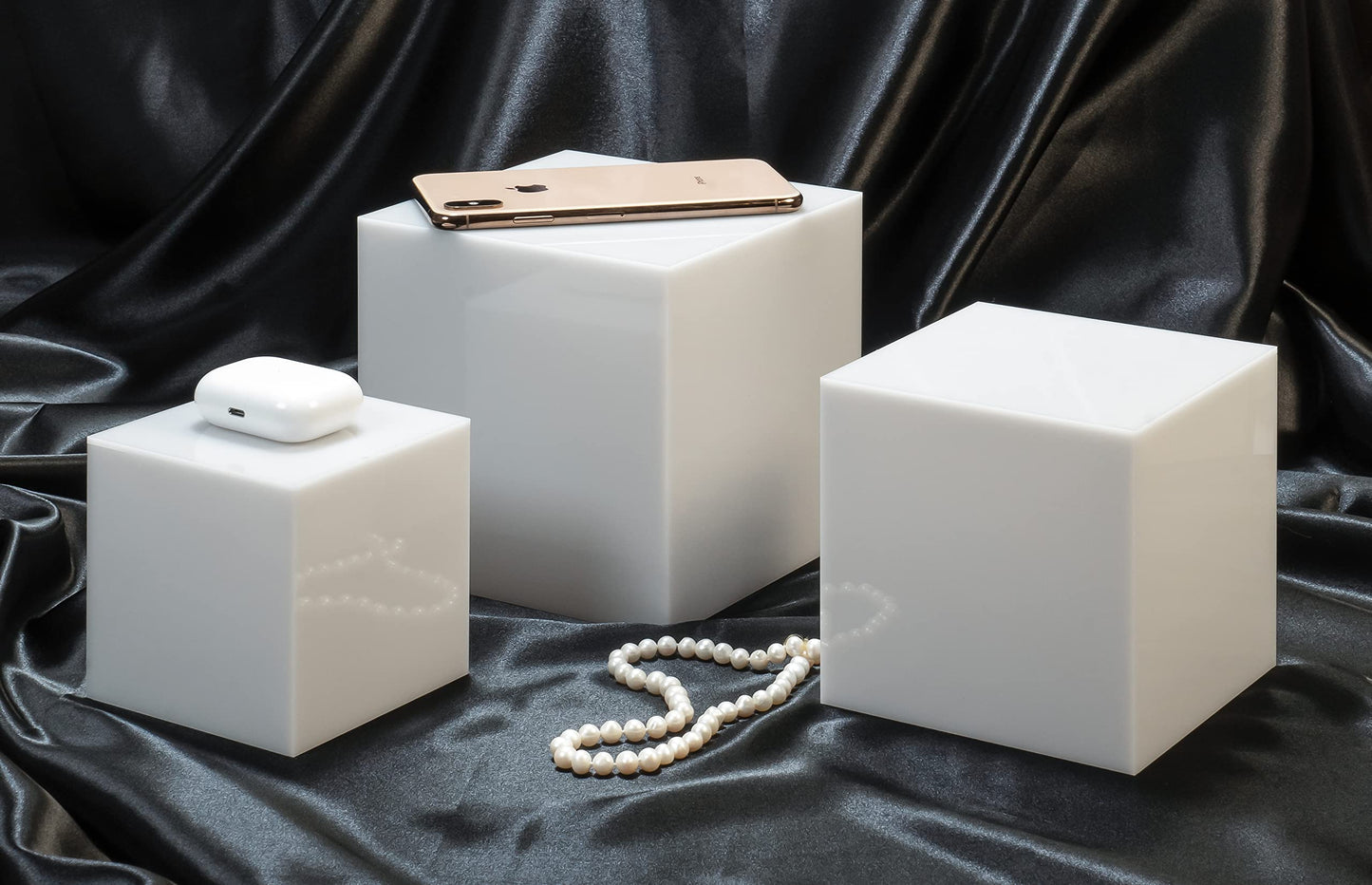 Red Co. Set of 3 Glossy White Acrylic Cube Display Nesting Riser Stands with Hollow Bottoms