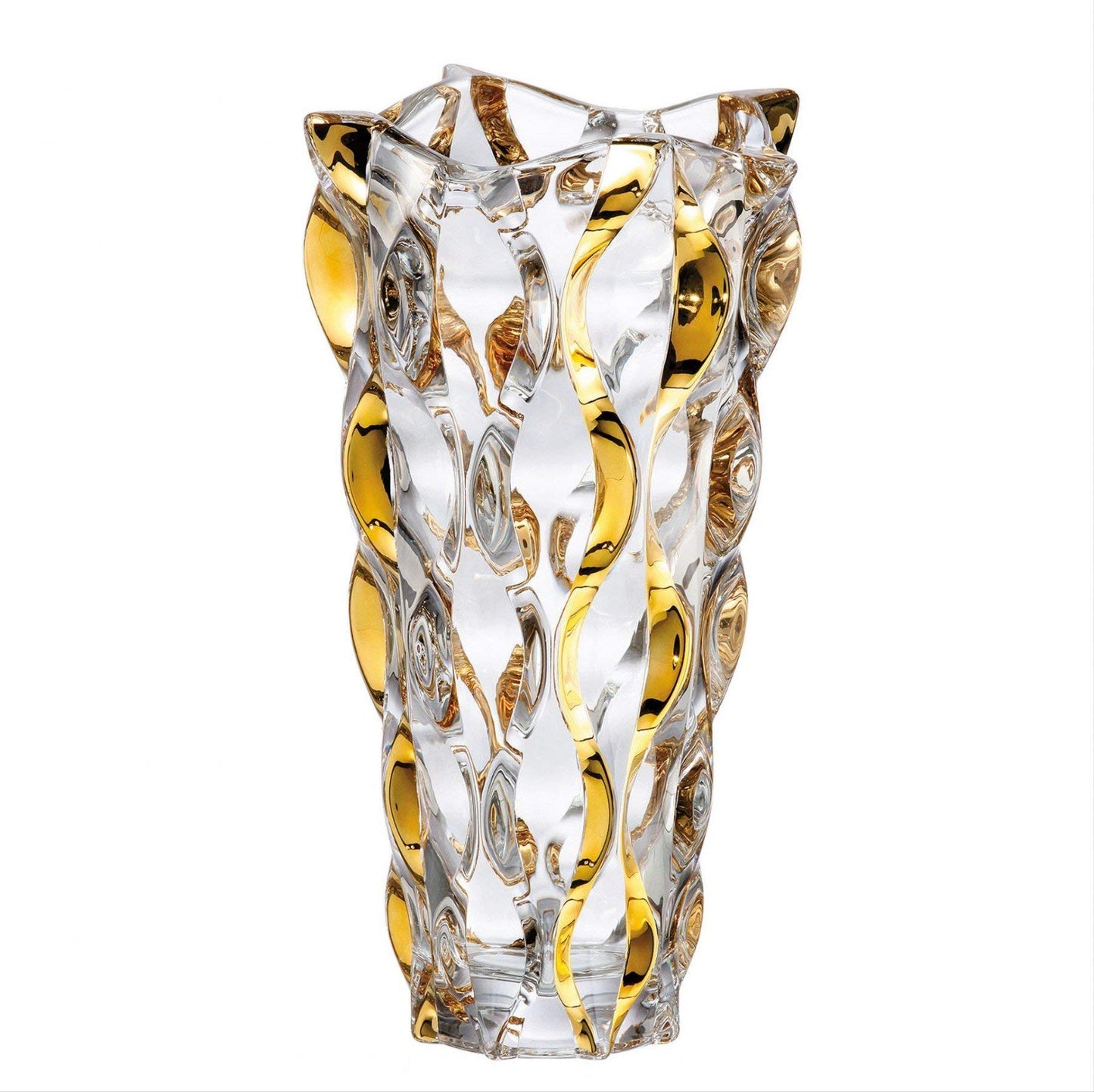 Rhapsody Crystal Glass Flower Vase l Luxurious Design European Handmade Tableware | 12" tall Gold Decor