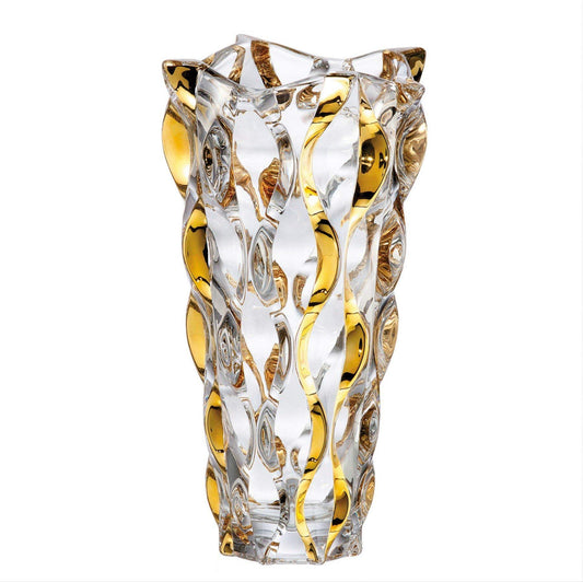 Rhapsody Crystal Glass Flower Vase l Luxurious Design European Handmade Tableware | 12" tall Gold Decor