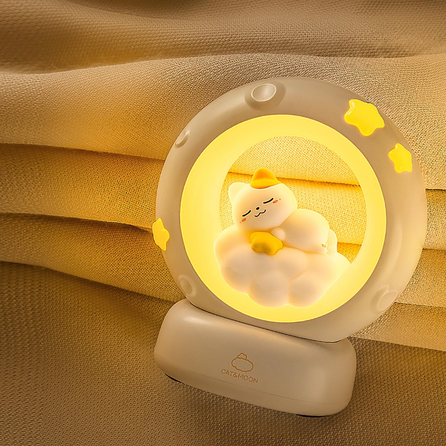 kvppvt Moon and Cat Rechargeable Night Light, Safe PVC and ABS Material, 3 Brightness Levels, Tap Control, Warm Light, Toddler Sleeping Lamp, Bedroom Night Lamp, Gift for Baby and Kid (Moon and Cat)