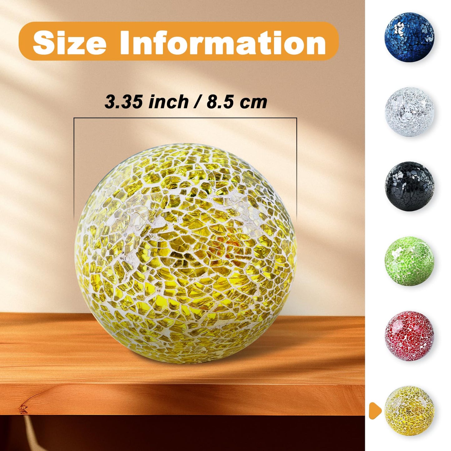 Yazikisa Gold 3.35 Inch Glass Balls Decorative for Bowls Crack Mosaic Orbs Solid Spheres Ball Round Globe Vase Filler Coffee Table Decor Modern Wedding Party 3 Pcs