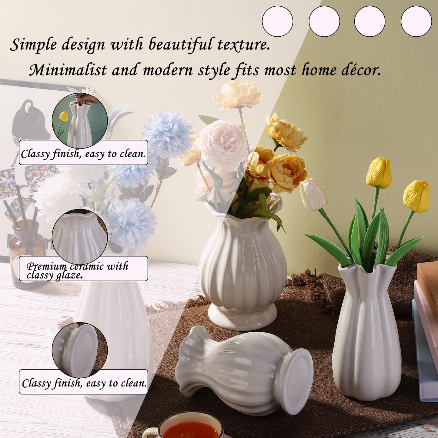 Unique Lotus Designed Ceramic Modern Decorative Bouquet Vases Minimalism Flower Vases for Office Living Room Cabinet Wedding Decorations - 7.8’’