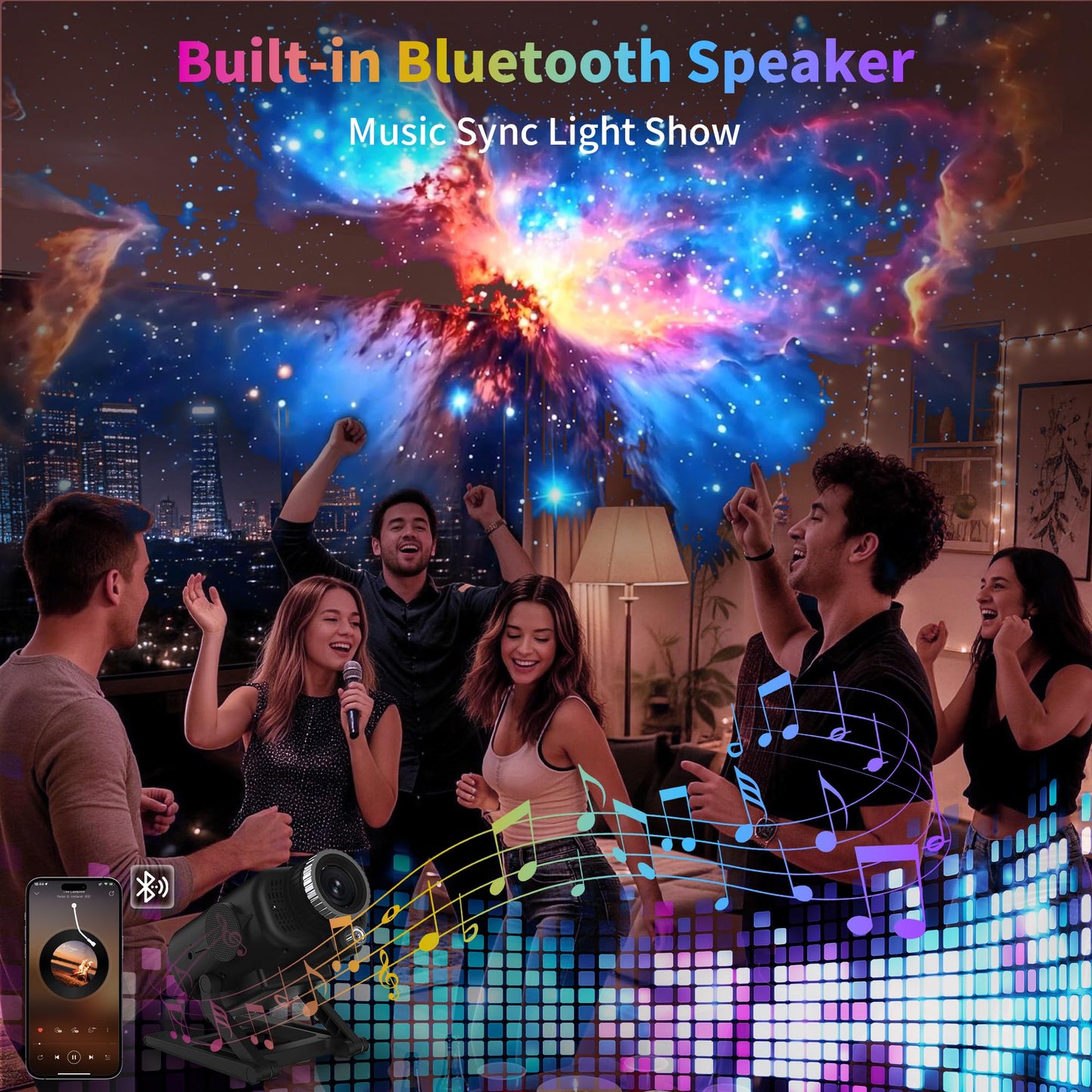 FlyLily 3D Galaxy Projector, Dynamic Star Projector with White Noise & Bluetooth Speaker, 60 Scenes Night Light Projector for Bedroom Decor, Ideal Gift for Kids Adults Birthday Christmas