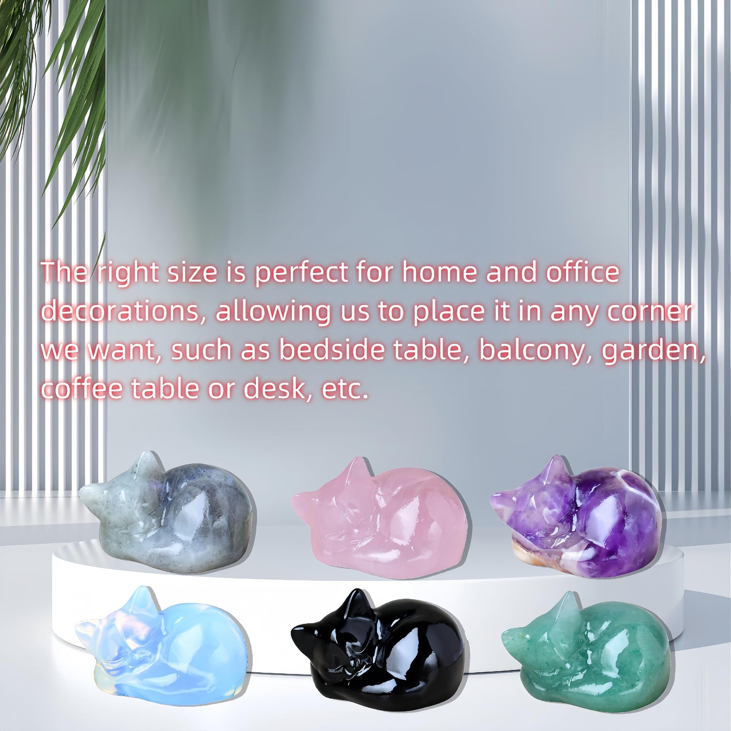 WUYOUSHI Natural Labradorite Cat Crystals Decor Sleeping Cat Statue Healing Crystal Polished Gemstones Bedroom Office Desk Home Decoration A Lucky Decoration for Cat Lovers