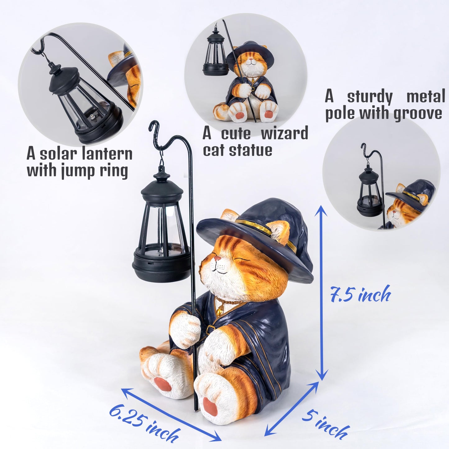YOQUATE Decorative Solar Lights Garden Cat Statue Outdoor Figurine Light Themed Wizard Cat Lantern for Garden Decoration Outdoor Decor