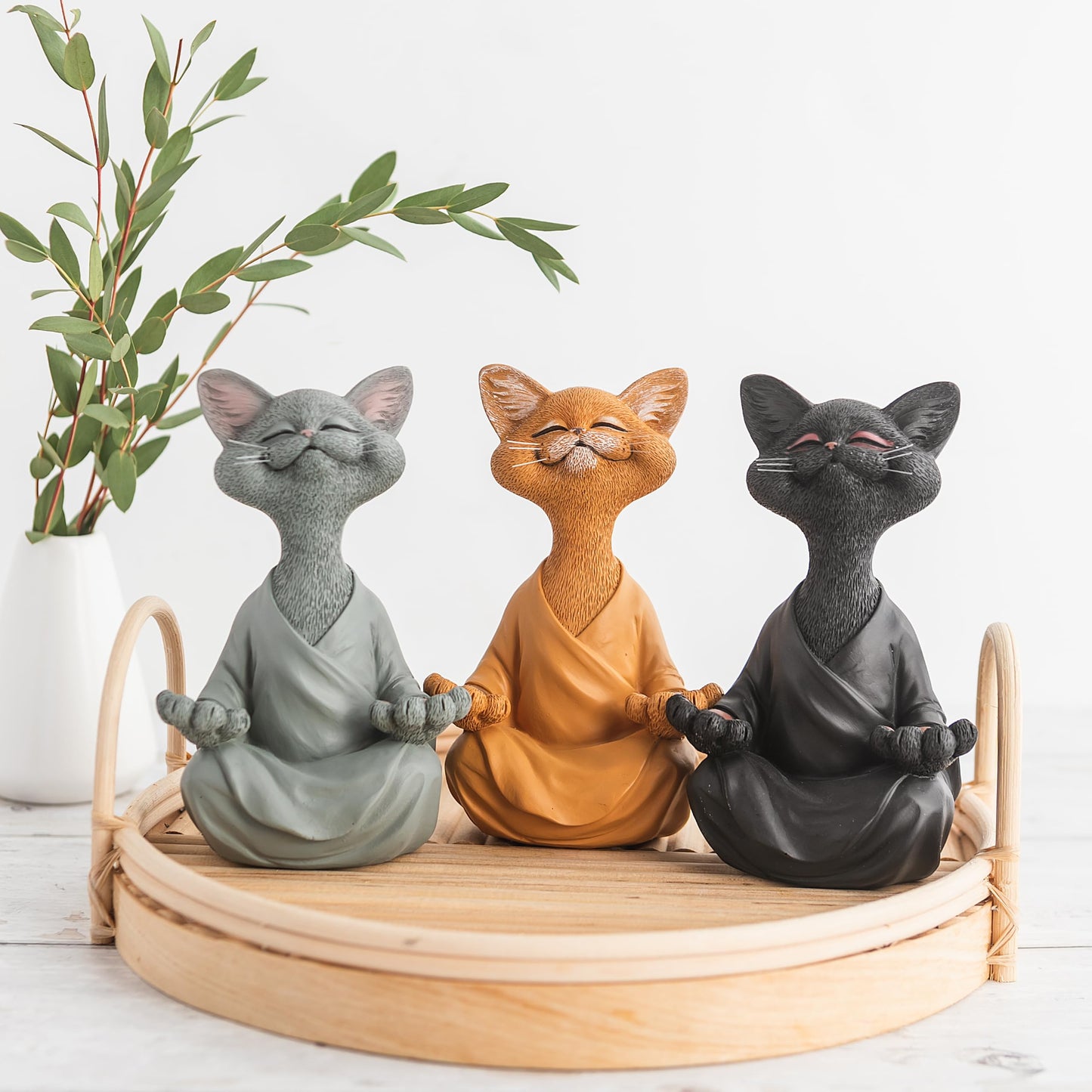 Meditating Happy Cat Statue – Zen Mindfulness Decor for Cat Lovers