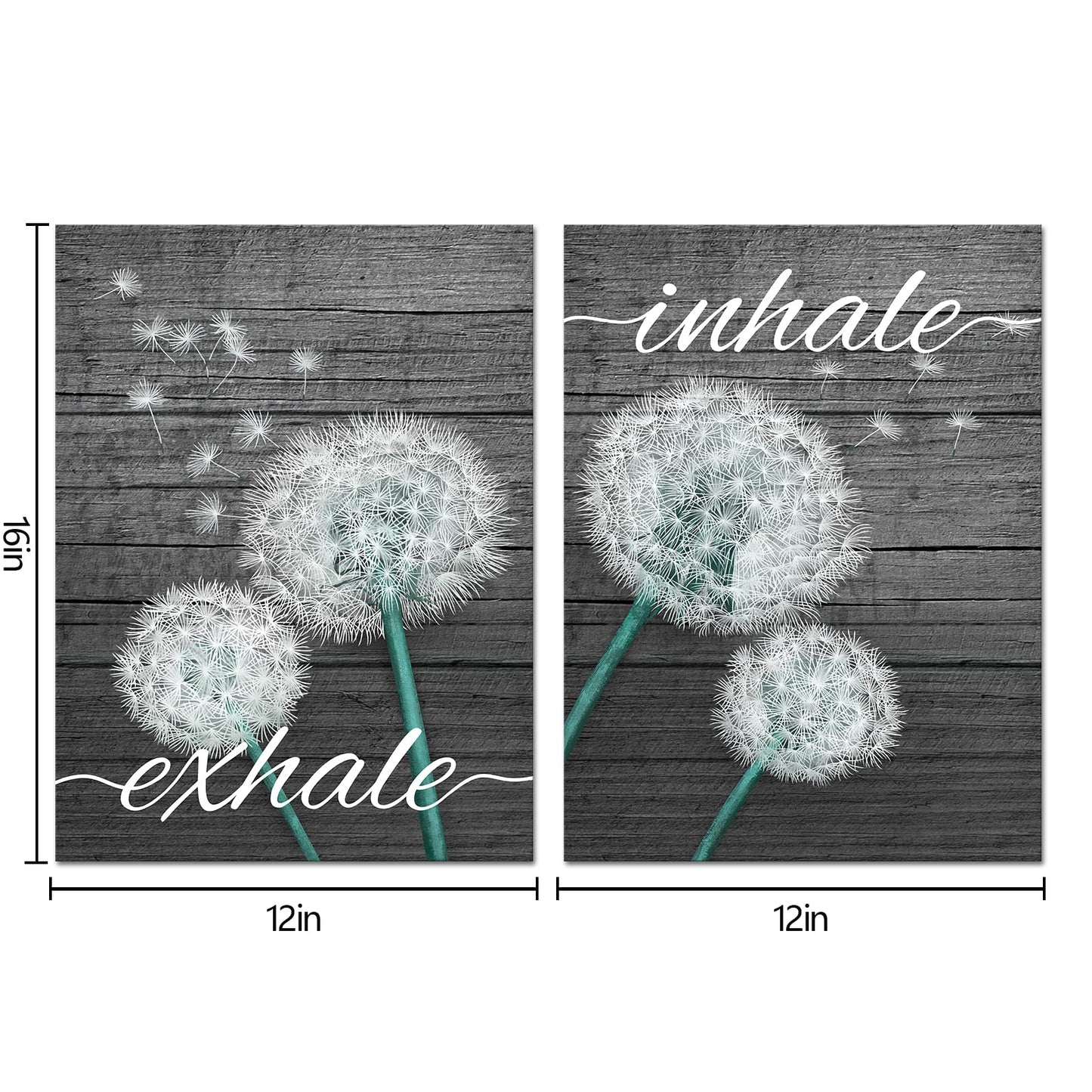 HOMEOART Farmhouse Decor Inhale Exhale Wall Art Dandelion Flower Painting Canvas Prints Yoga Room Meditation Room Decor Framed (12"x16"x2 Panel)