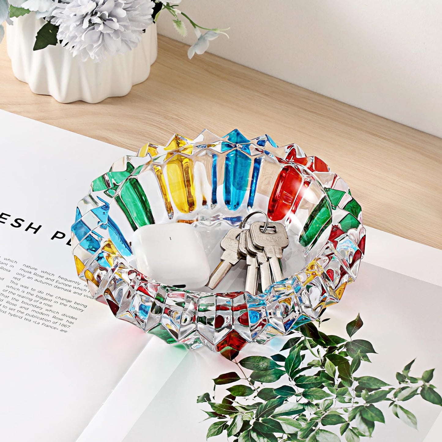 GUSHBIN Coloured Glass Decorative Bowl Crystal Key Dish for Entryway Table Serving Bowl for Chocolate Candy Jewelry Holder