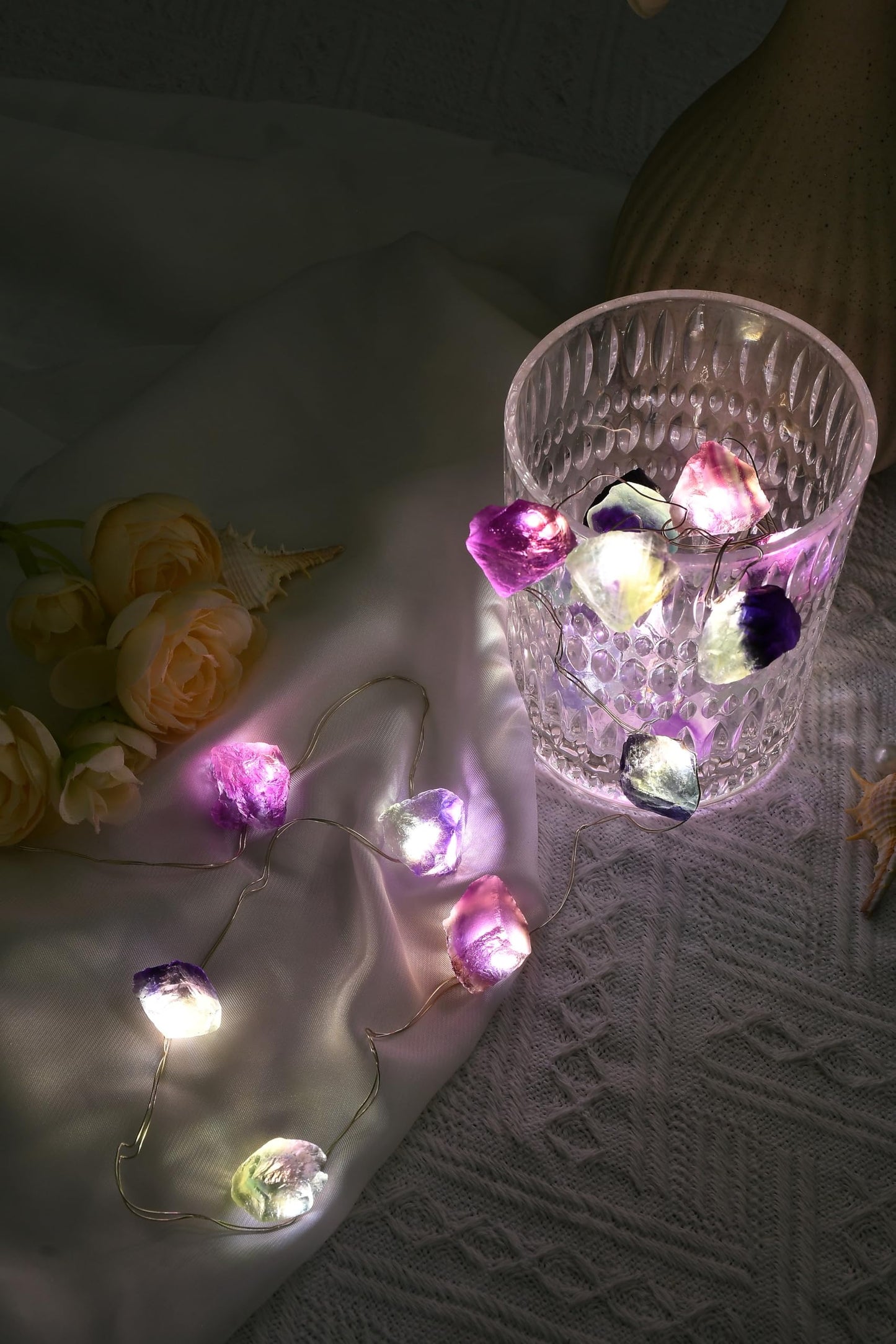 FLCSIed Nature Colorful Fluorite Crystal String Lights 6.5 FT 20 LED Powered by AA Batteries(not Included), Gift for Women Men, Bedroom Night Light, Mother's Day Wedding Gift (Multi-Color)