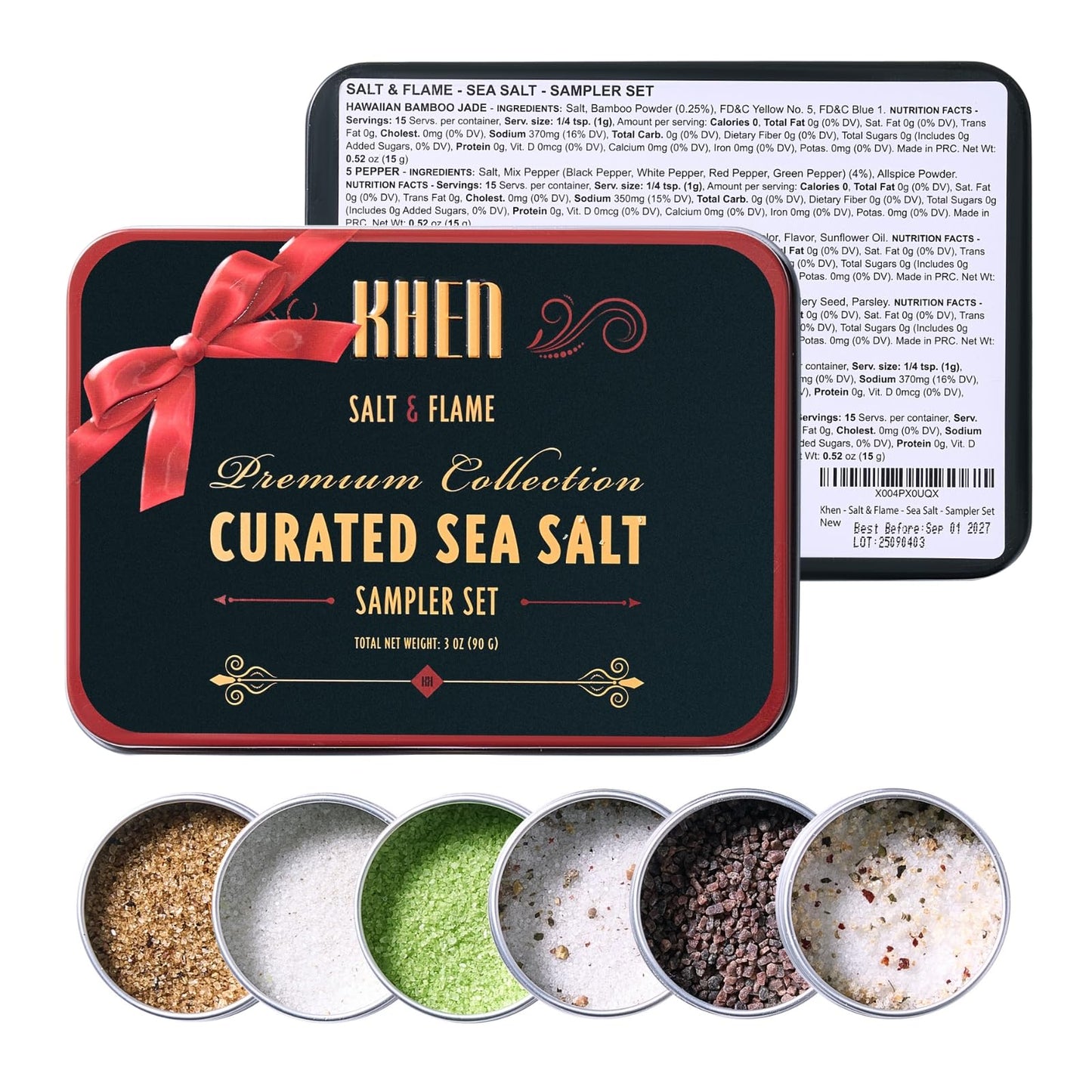 Curated Sea Salt Gift Set of 6 – Gourmet Chefs Collection Finishing Seasoning Variety Pack - Tin Gift Box | Sampler Cooking, Grilling & Baking | Assorted Natural Blends Foodies & Special Occasions