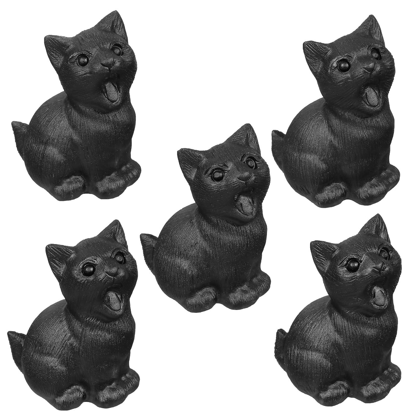mookaitedecor Natural Black Obsidian Crystal Sitting Cat Statue, Hand Carved Lucky Cute Cat Figurine for Room Desk Decor