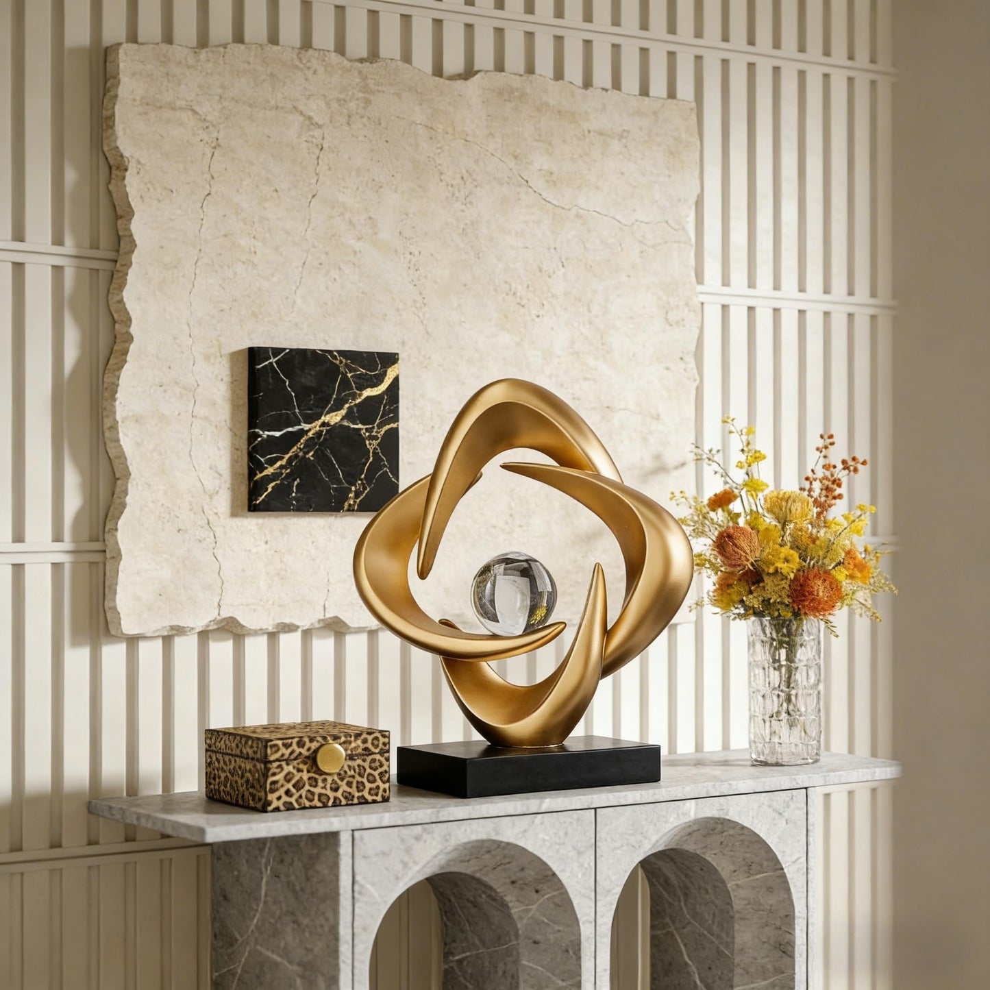 AWNR Gold Abstract Sculpture House Decor Aesthetic - Home Décor Accents for Nightstand, Shelves, Dining Room, Entryway Table, Office, Desk Accessories (Gold C)