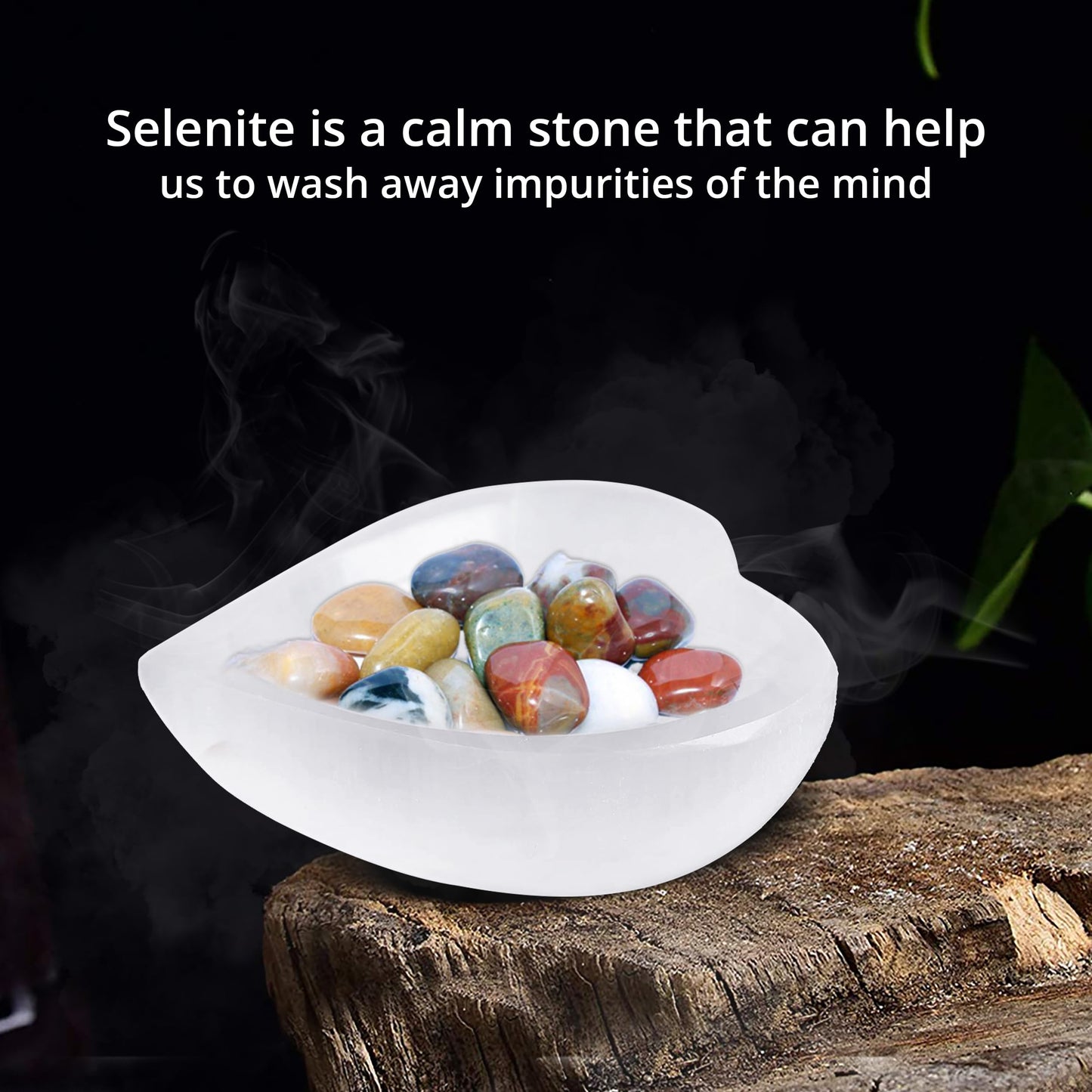 WBM Selenite Crystal Heart Shape Bowl 10cm, Reiki Healing Medication & Home Decoration Stone, Ideal for Cleansing and Smudging Plate, White