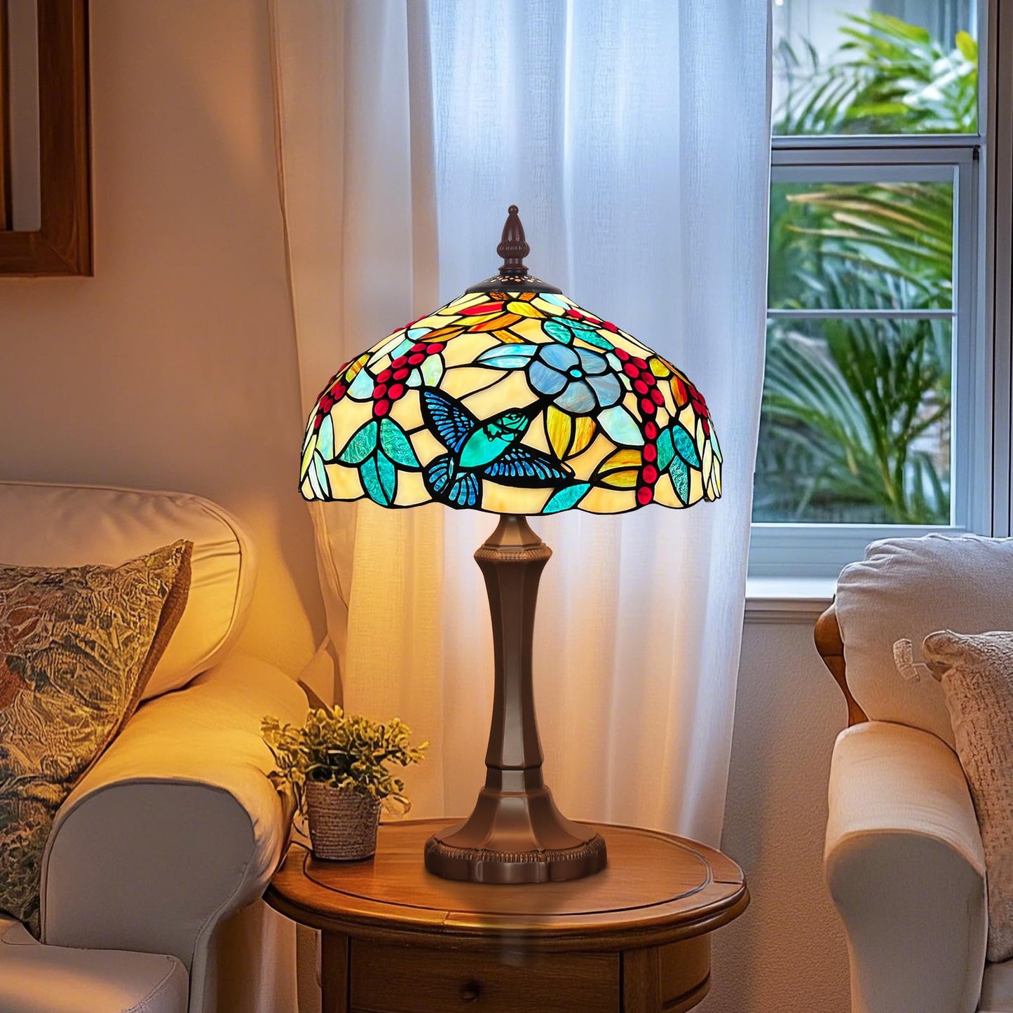 Capulina Tiffany Table Lamp Red Grape Stained Glass 12x12x19 Inches
