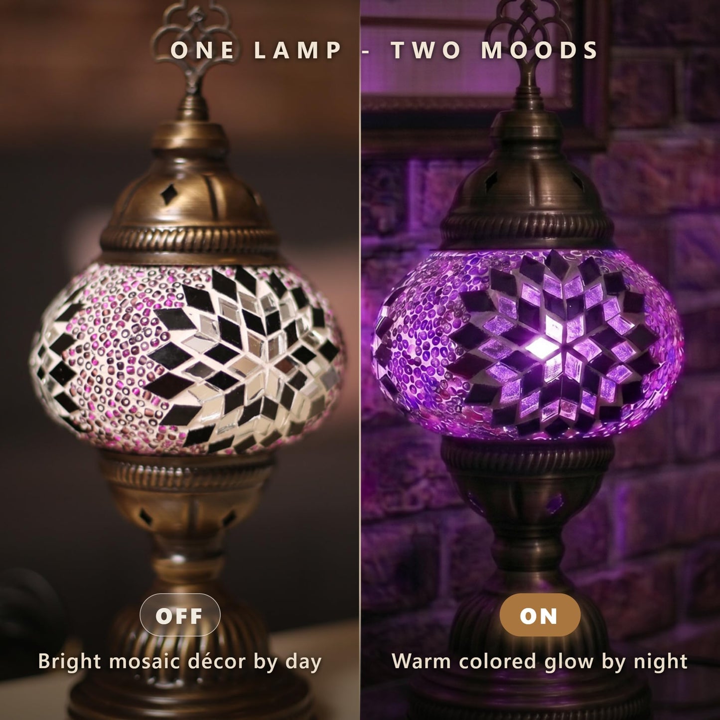 VIALVENTA Turkish Purple Mosaic Table Lamp, Handmade, Mosaic Moroccan Table Lighting, 13-Inch Height, 5-Inch Mosaic Glass Globe, Tiffany Light, Night Light, Bedroom and Living Room Lighting