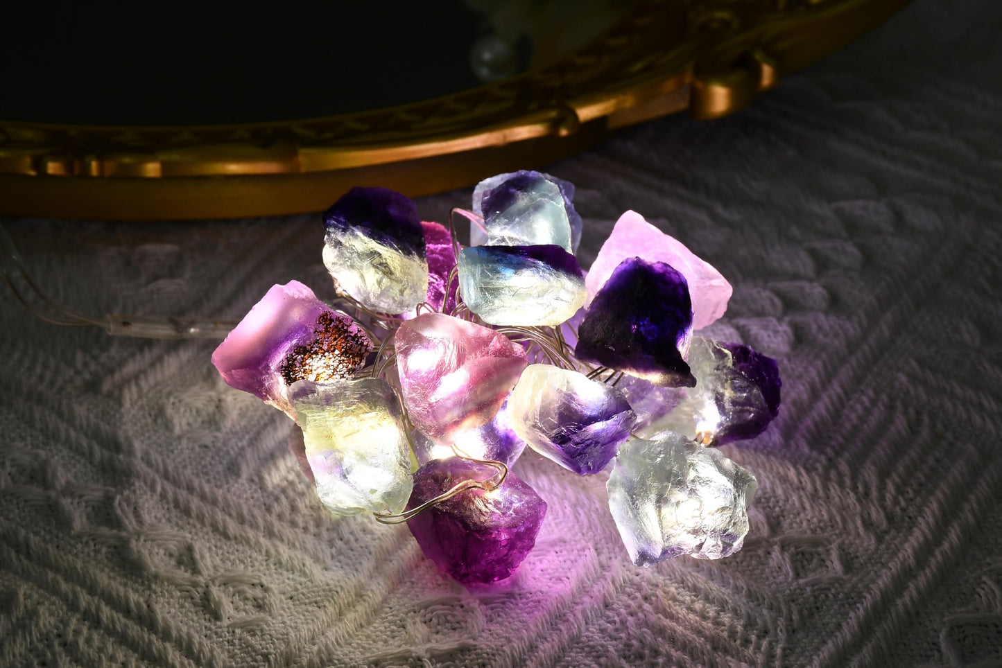 FLCSIed Nature Colorful Fluorite Crystal String Lights 6.5 FT 20 LED Powered by AA Batteries(not Included), Gift for Women Men, Bedroom Night Light, Mother's Day Wedding Gift (Multi-Color)
